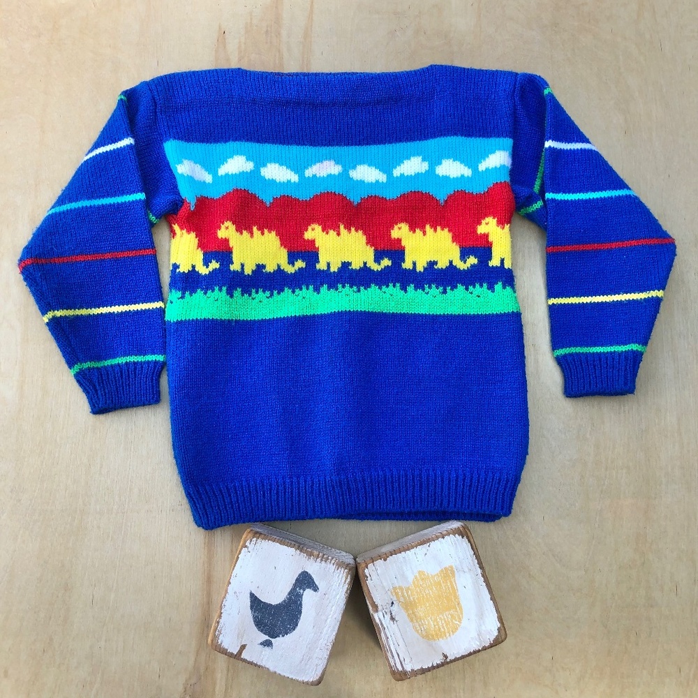 Vintage Kids Boys The Mad Hatter Dinosaur Knit Sweater sz 4/5